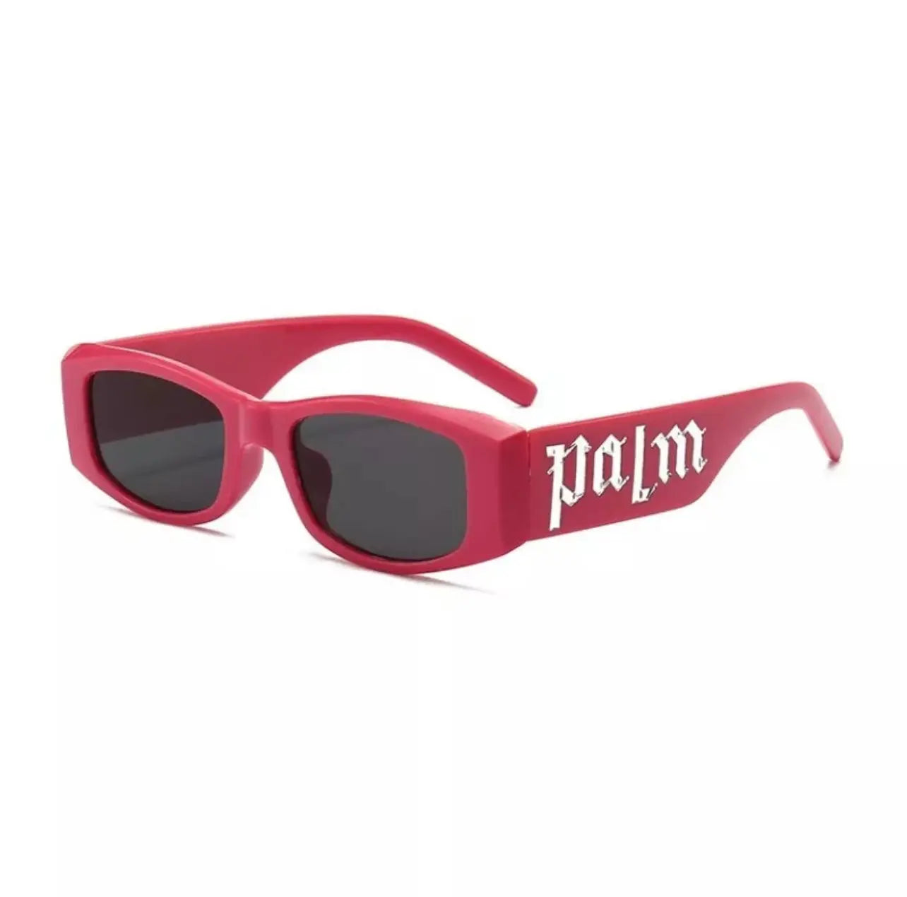a pair of pink palm angels sunglasses with the word'palm'on them.