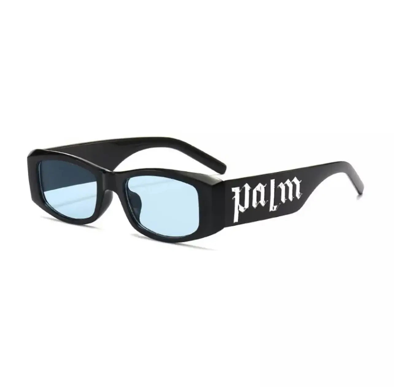 a pair of black palm angels sunglasses with the word'palm'on them.