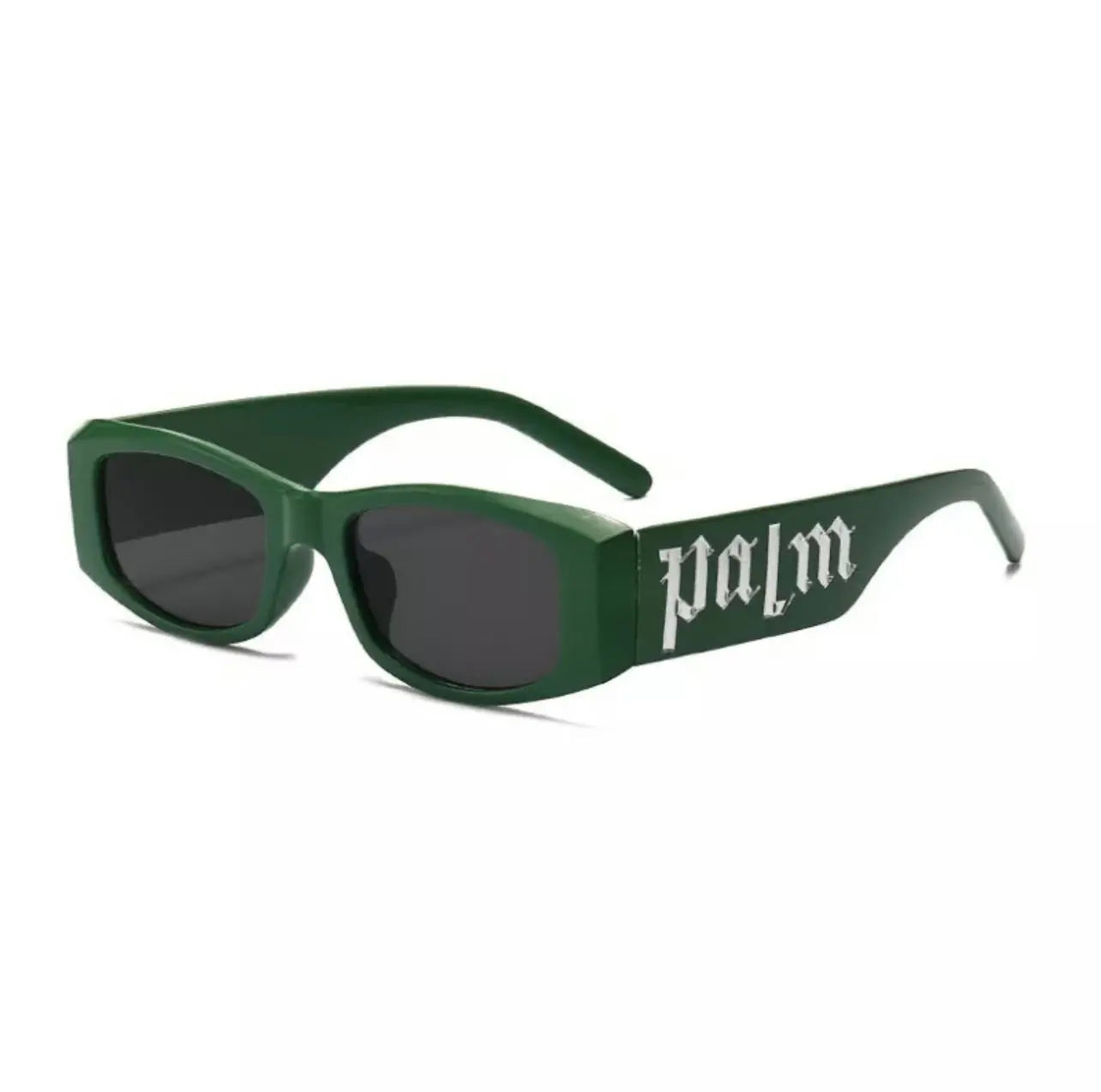a pair of green palm angels sunglasses with the word'palm'on them.